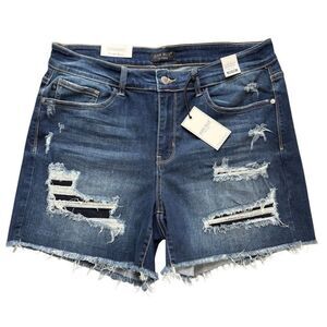 Judy Blue Mid-Rise Patch Cut Off Shorts denim jean size  3XL new